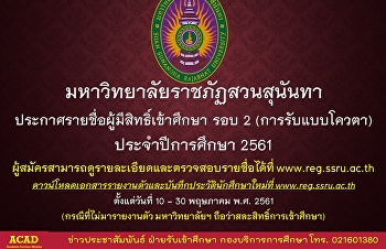 ประกาศรายชื่อผู้มีสิทธิ์เข้าศึกษา รอบ 2
(การรับแบบโควต้า)