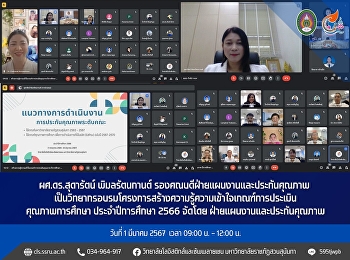 Date: March 1, 2024 Asst. Prof. Dr.
Sudarat Phimonrattanakarn Deputy Dean
for Planning and Quality Assurance Being
a training speaker for a project to
create knowledge and understanding of
evaluation criteria. Quality of
education Academic year 2023