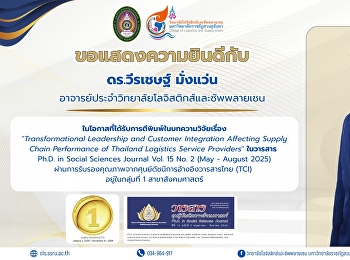 Congratulations to Dr. Weerachet
Mangwan, a lecturer at the College of
Logistics and Supply Chain, on the
publication of his research article.